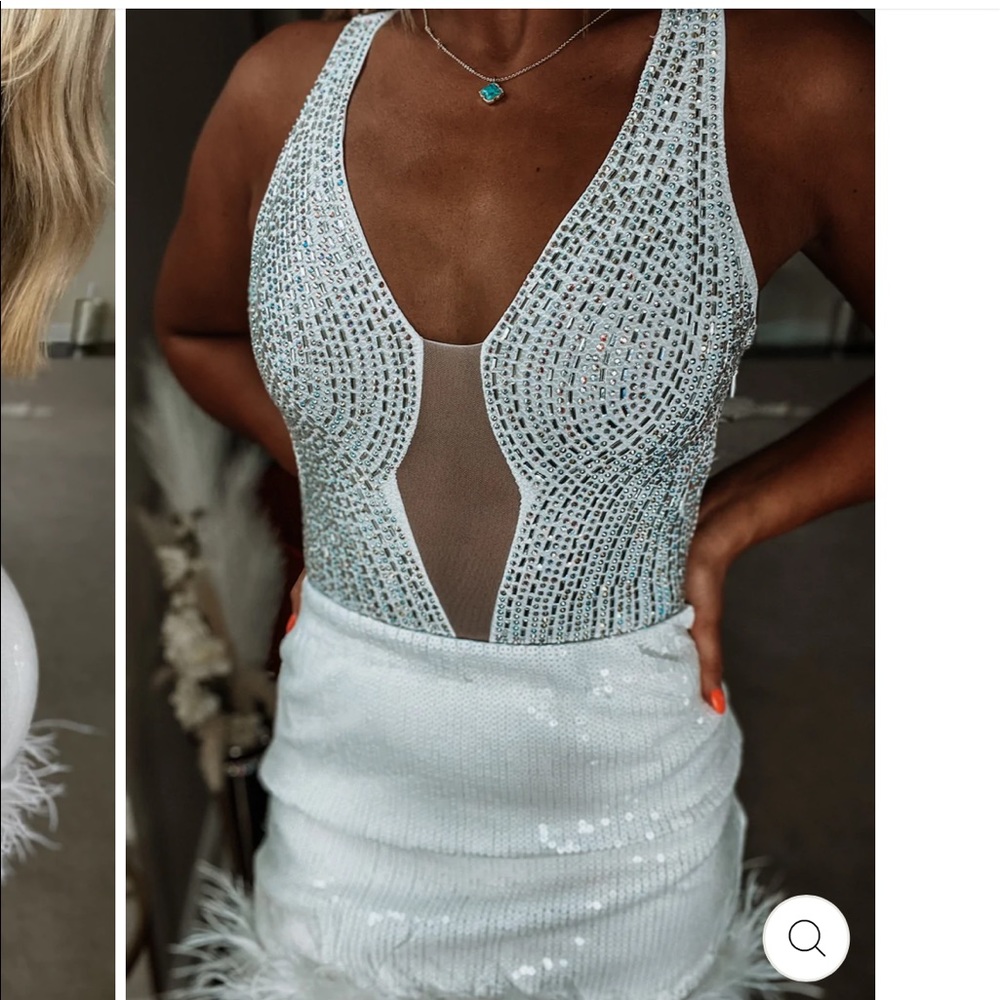 Thomas Runway White Rhinestone Bodysuit